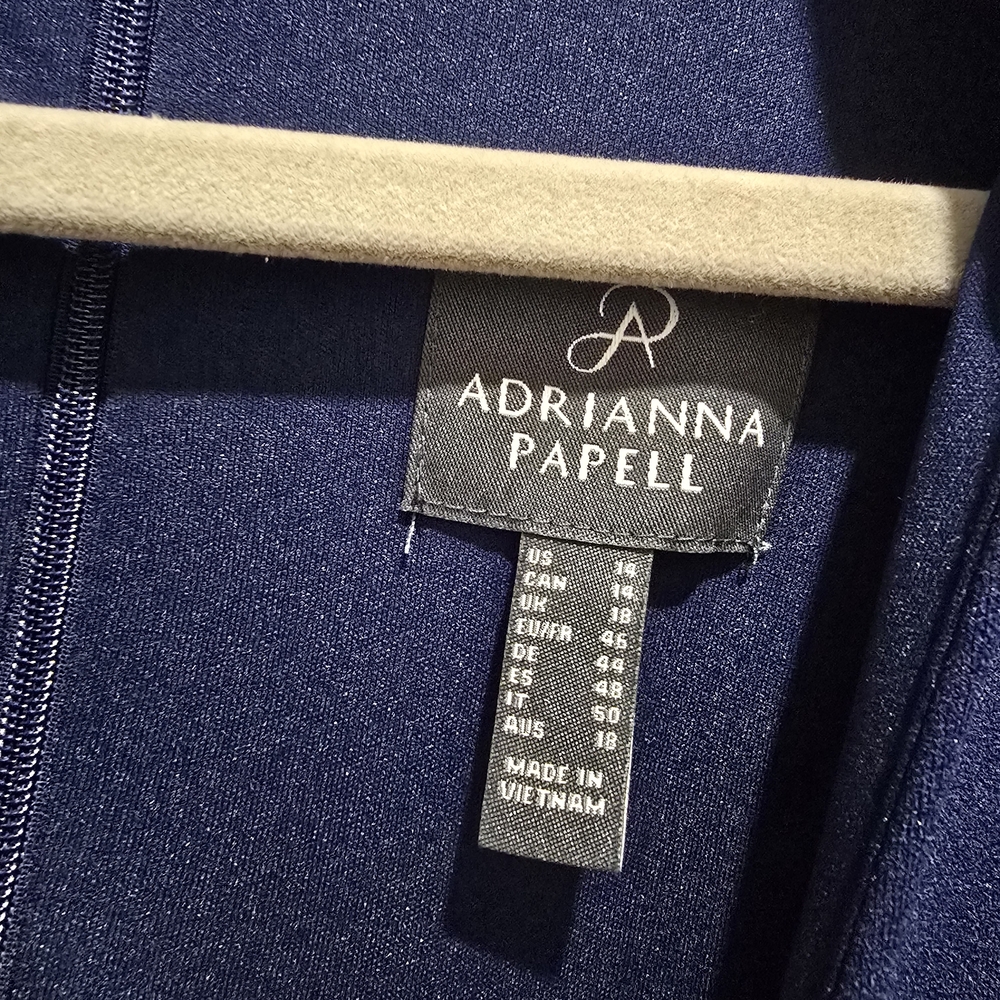 Adrianna Papell Navy, Tie-Waist 3/4 Sleeve, Midi, Sheath Dress Size 14 - Picture 7 of 15